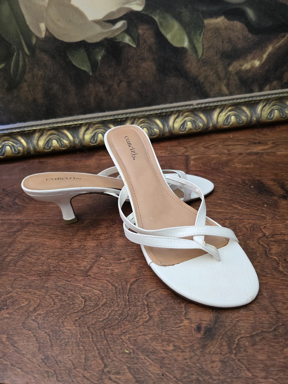 Size 8.5 White Strappy Kitten Heel Sandals
